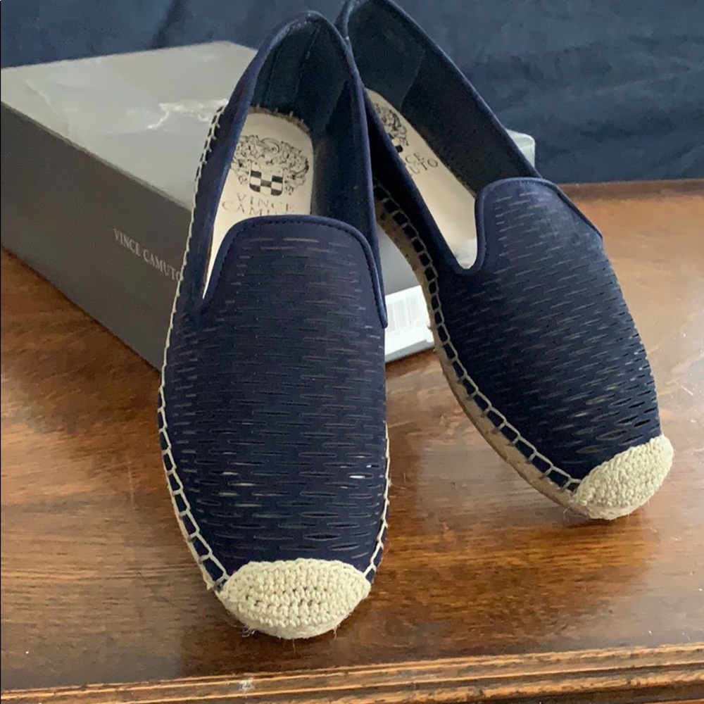 Vince Camuto slip on navy leather espadrille